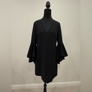 Milly Black V-Neck Bell Sleeve Cocktail Dress